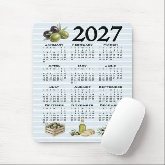 Mousepad Calendário 2027, Azeitonas Mediterrâneas, Listras