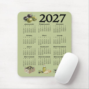 Mousepad Calendário 2027, Azeitonas Mediterrâneas, Verde