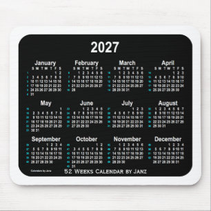 Mousepad Calendário 2027 Black Neon 52 Semanas por Janz