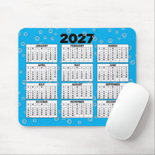 Mousepad Calendário 2027 Bolhas em Água