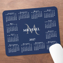 Calendário 2027 Chic Monograma Nome em Azul Marinh