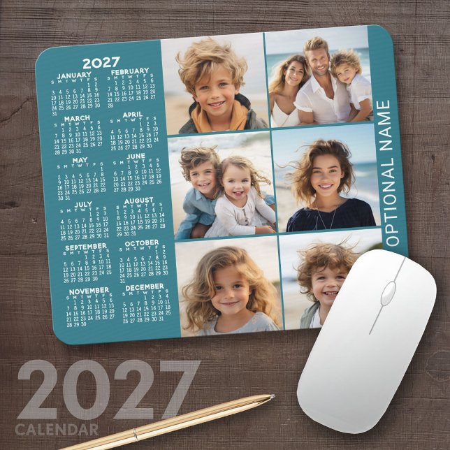 Mousepad Calendário 2027 com 6 Colagem de Fotos (2027 Calendar Mousepad)