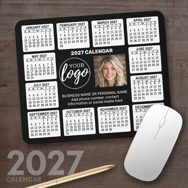 Mousepad Calendário 2027 com Informações de Contato do logo (2027 Calendar Mousepad)