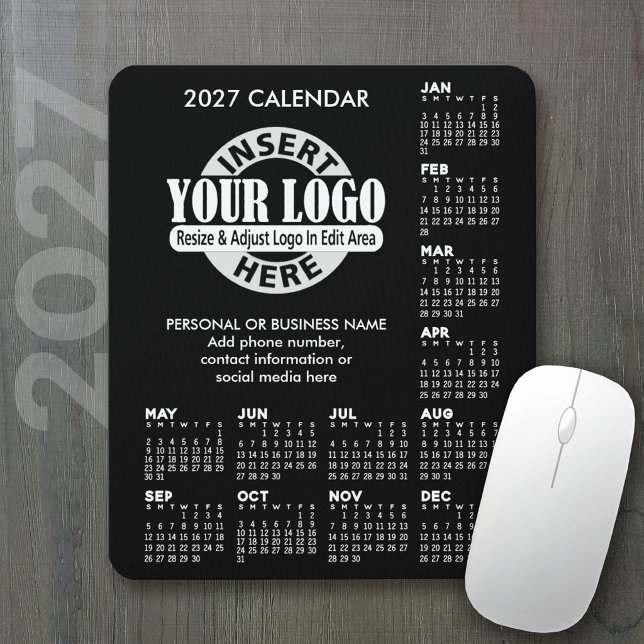 Mousepad Calendário 2027 com informações de contato e logot (2027 Calendar on a mousepad - add your logo)