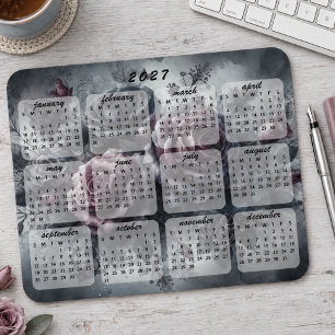 Mousepad Calendário 2027 de Buquê Floral Clássico em Estilo