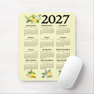Mousepad Calendário 2027 Estilo Italiano Limões Amarelo