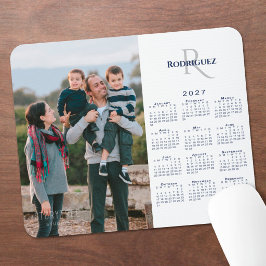 Mousepad Calendário 2027 Foto Personalizada Monograma Nome