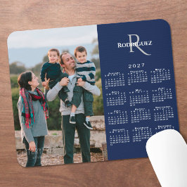 Mousepad Calendário 2027 Foto Personalizada Monograma Nome 