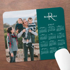 Mousepad Calendário 2027 Foto Personalizada Monograma Nome 