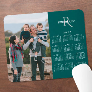 Mousepad Calendário 2027 Foto Personalizada Monograma Nome
