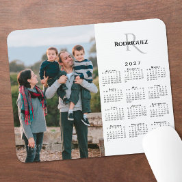 Mousepad Calendário 2027 Foto Personalizada Monograma Nome 