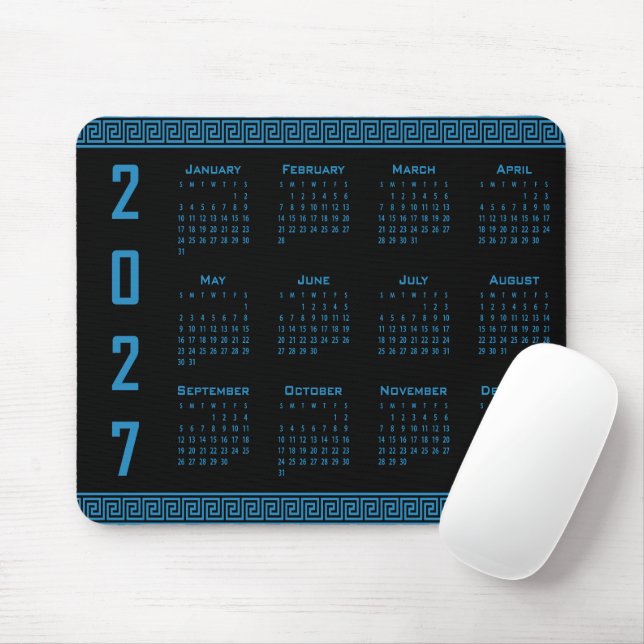 Mousepad Calendário 2027, Fretwork Grego, Azul Cosmos no Pr (Com mouse)