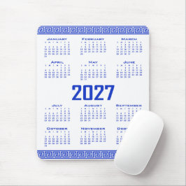 Mousepad Calendário 2027, Fretwork Grego, Azul Grego sobre