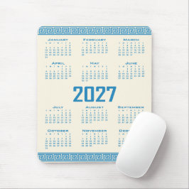 Mousepad Calendário 2027, Fretwork Grego, Azul no Cosmic La