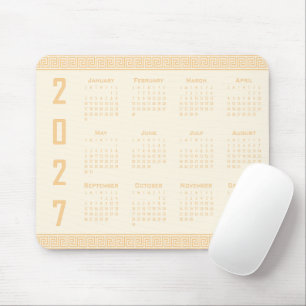 Mousepad Calendário 2027, Fretwork Grego, Bege em Cosmic La