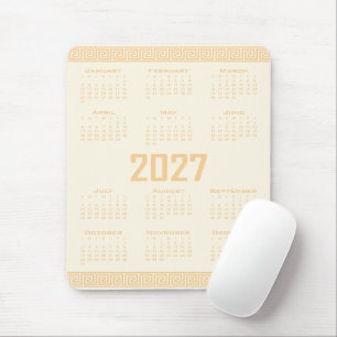 Mousepad Calendário 2027, Fretwork Grego, Bege em Cosmic La