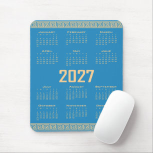 Mousepad Calendário 2027, Fretwork Grego, Bege no Azul Cosm