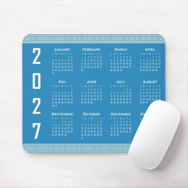 Mousepad Calendário 2027, Fretwork Grego, Cosmic Latte em A (Com mouse)