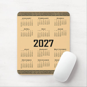 Mousepad Calendário 2027, Fretwork Grego, Preto no Bege