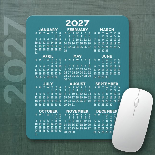 Mousepad Calendário 2027 - fundo azul - Vertical (2027 Calendar Mousepad)