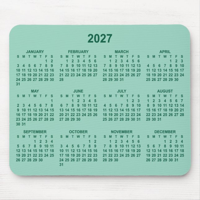 Mousepad Calendário 2027 Light Teal e Hunter Green (Frente)