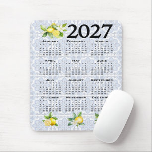 Mousepad Calendário 2027 Limões Azulejos Mediterrâneos Ital