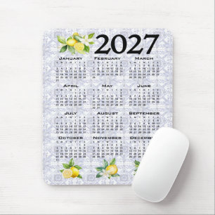Mousepad Calendário 2027 Limões Italianos Azulejos Mediterr