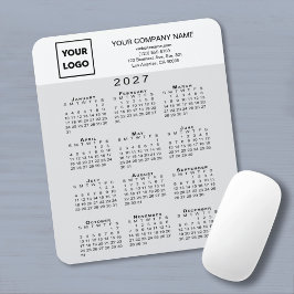 Mousepad Calendário 2027 Logo Texto Cinza Claro Branco Negó