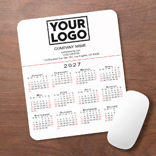 Mousepad Calendário 2027 Logotipo e Texto em Branco