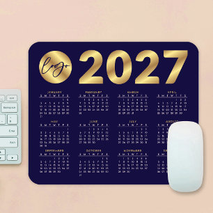 Mousepad Calendário 2027 Logotipo Empresarial Azul Marinho 