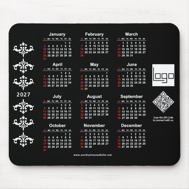 Mousepad Calendário 2027 Logotipo Empresarial Código QR Bar (Frente)