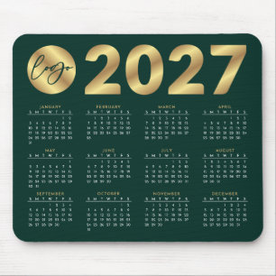 Mousepad Calendário 2027 Logotipo Empresarial Esmeralda Ver