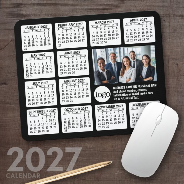 Mousepad Calendário 2027 - logotipo, negócios de fotos (2027 Calendar Mousepad)