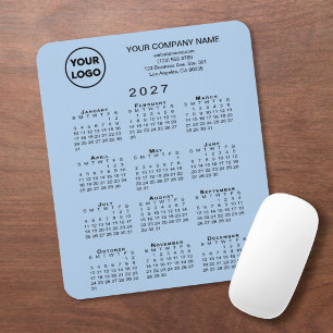 Mousepad Calendário 2027 Logotipo Texto Azul Claro Negócios