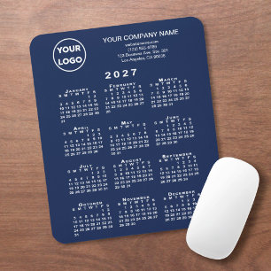 Mousepad Calendário 2027 Logotipo Texto Azul Marinho