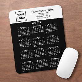 Mousepad Calendário 2027 Logotipo Texto Preto Branco Negóci