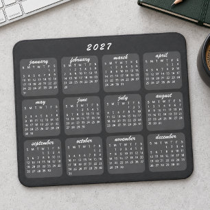 Mousepad Calendário 2027 Minimalista Simples Preto no Cinza