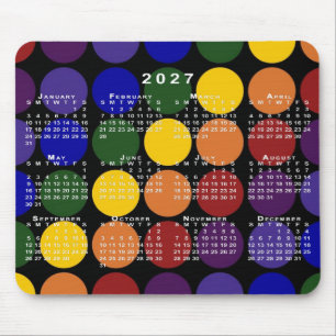 Mousepad Calendário 2027 Orgulho Arco-íris Bolinhas em Pret