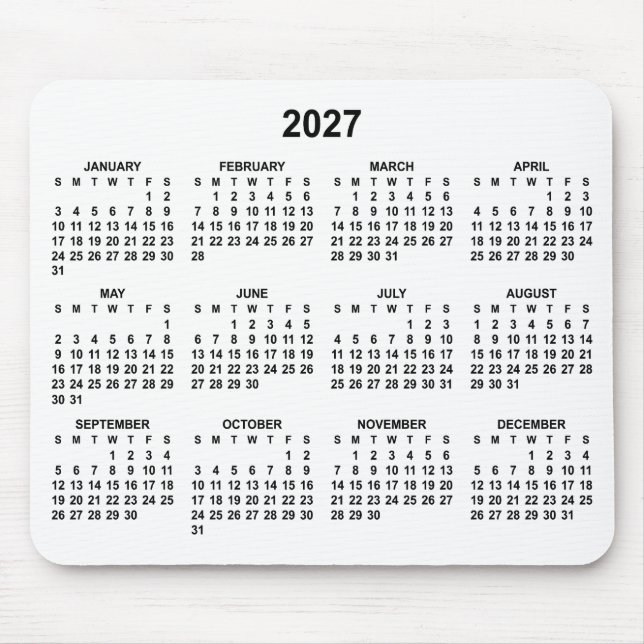 Mousepad Calendário 2027 Preto e Branco (Frente)