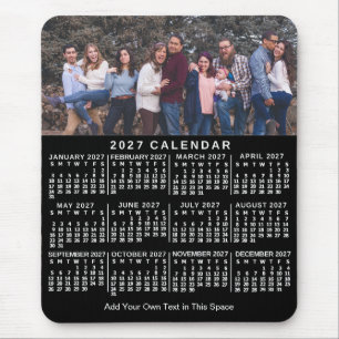 Mousepad Calendário 2027 Preto Foto Personalizada Nome Negr