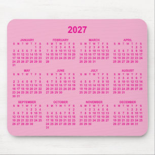 Mousepad Calendário 2027 Rosa Claro e Quente
