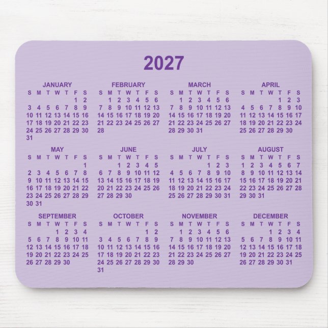Mousepad Calendário 2027 Roxo Real e Leve (Frente)