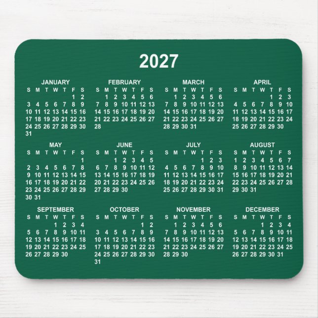 Mousepad Calendário 2027 Verde Caçador e Branco (Frente)