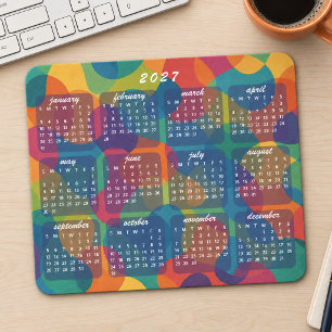 Mousepad Calendário Abstrato Moderno Retro Colorido 2027
