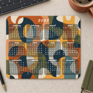 Mousepad Calendário Abstrato Retro Moderno 2027