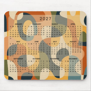 Mousepad Calendário Abstrato Retro Moderno 2027