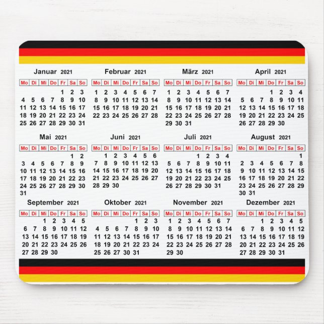 Mousepad Calendário alemão 2021 (Frente)