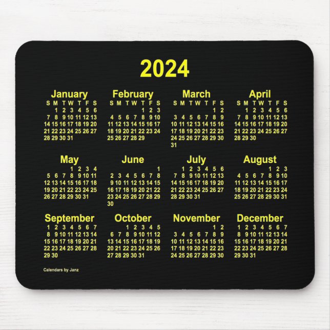 Mousepad Calendário Amarelo Neon 2024 por Janz (Frente)