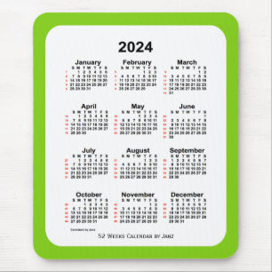 Mousepad Calendário Amarelo Verde de 52 Semanas 2024 por J