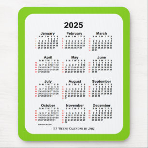 Mousepad Calendário Amarelo Verde de 52 Semanas 2025 por Ja